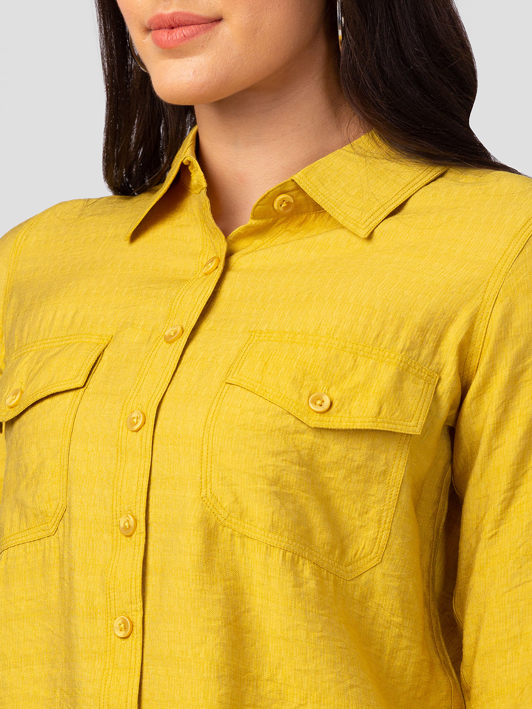 Spykar Women Mustard Polyester Regular Fit Plain Shirts