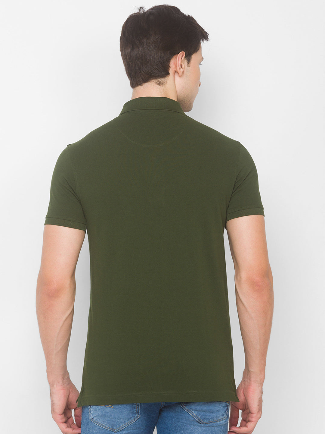 Spykar Men Green Cotton Slim Fit Polo T-Shirt