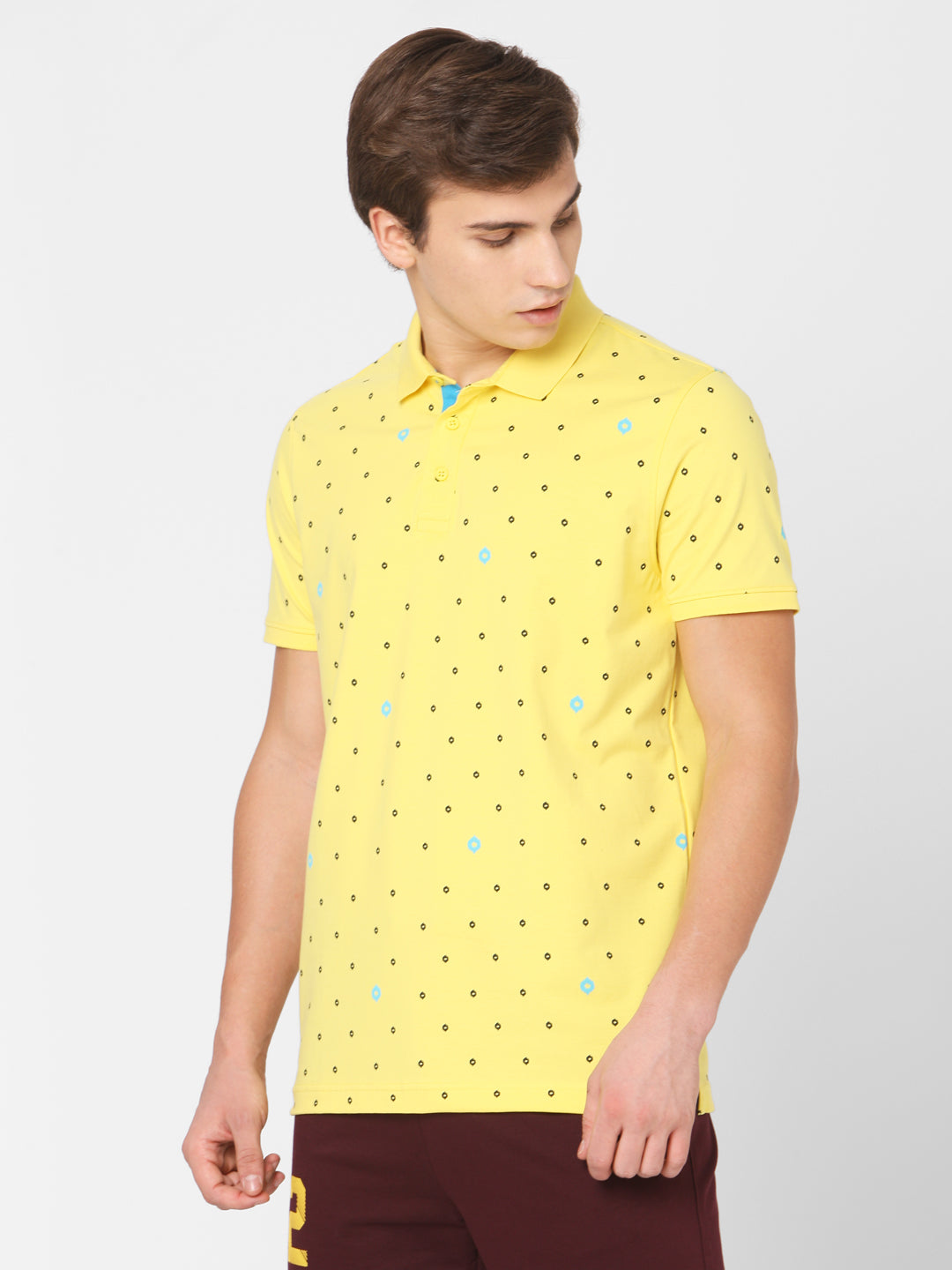 Spykar Men Yellow Cotton Slim Fit Polo T-Shirt