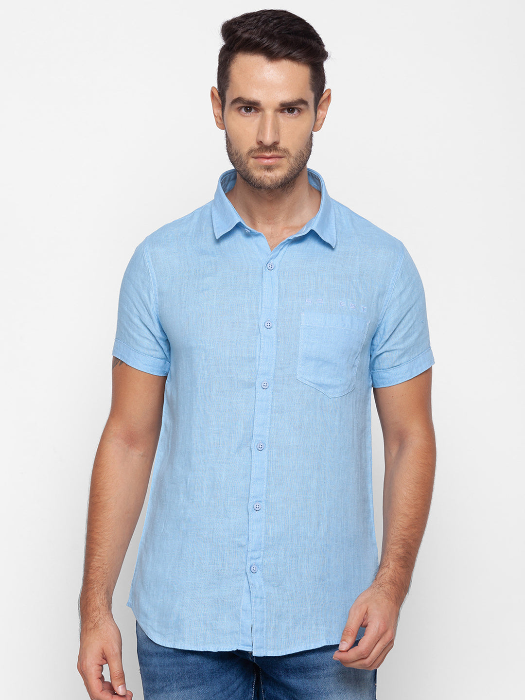 Spykar Slim Fit Blue Cotton Men Shirt