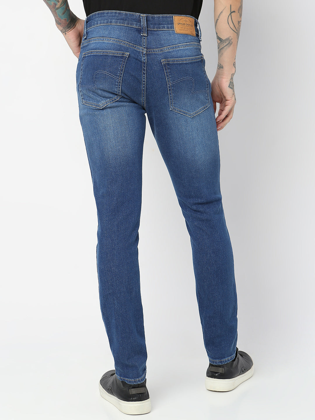 Spykar Men Mid Blue Cotton Super Slim Fit Tapered Length Jeans (Super Skinny)