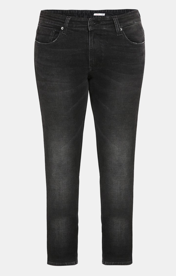 Spykar Black Cotton Slim Fit Narrow Regular Length Jeans For Men