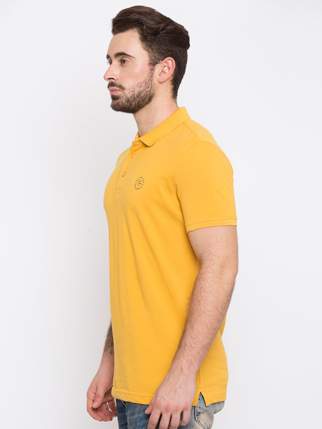 Spykar Yellow Solid Slim Fit Polo Tshirt For Men