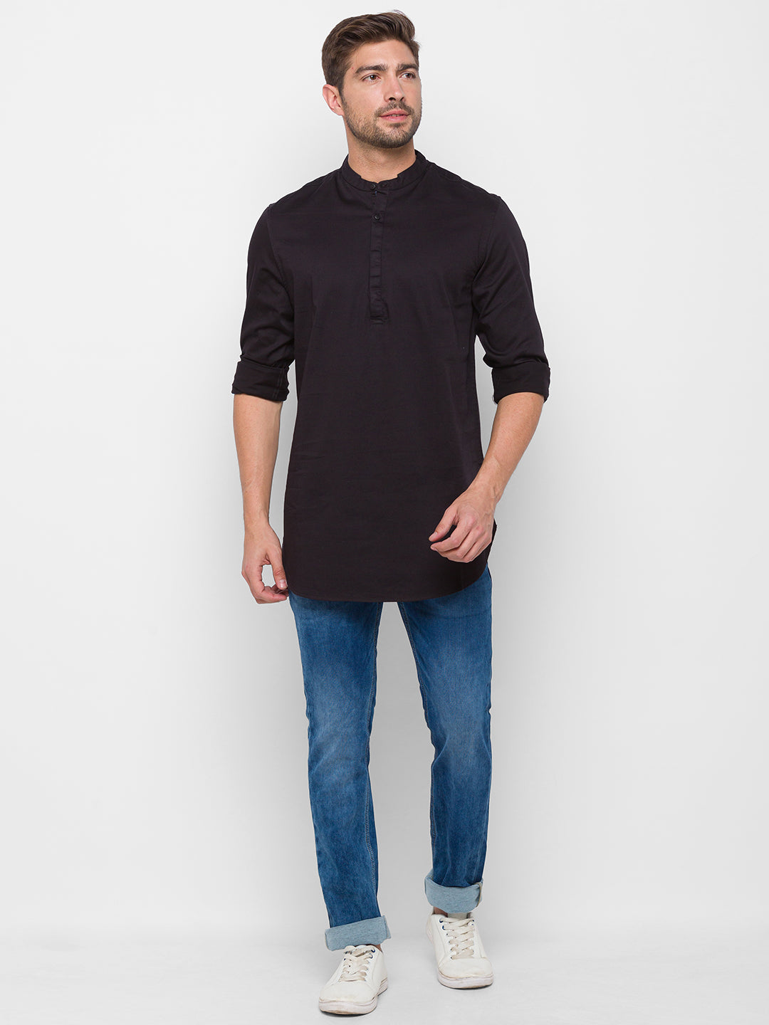 Spykar Black Cotton Regular Fit Shirts For Men