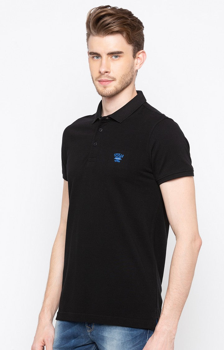 Spykar Black Solid Slim Fit Polo T-Shirt