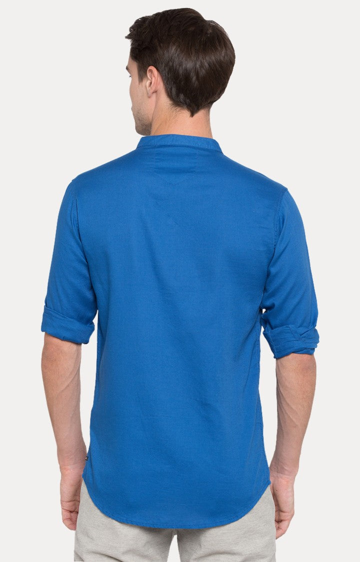 Spykar Men'S Blue Cotton Solid Casual Shirts