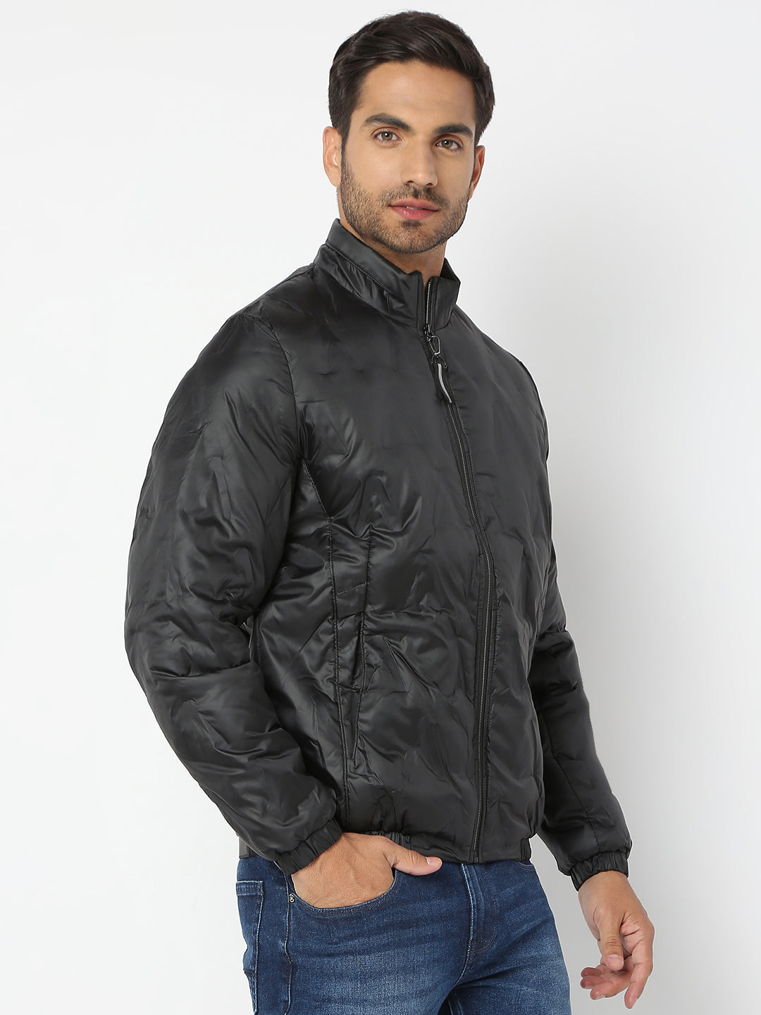 Spykar Men Black Nylon Regular Fit Jacket