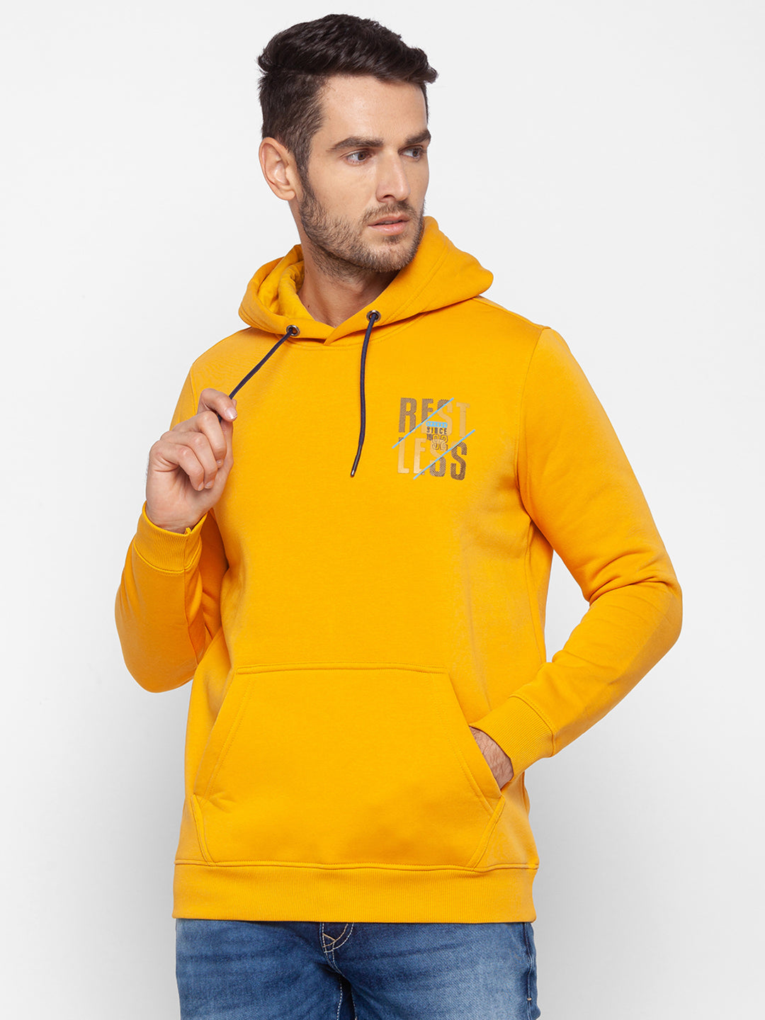 Spykar Yellow Cotton Sweatshirt For Men