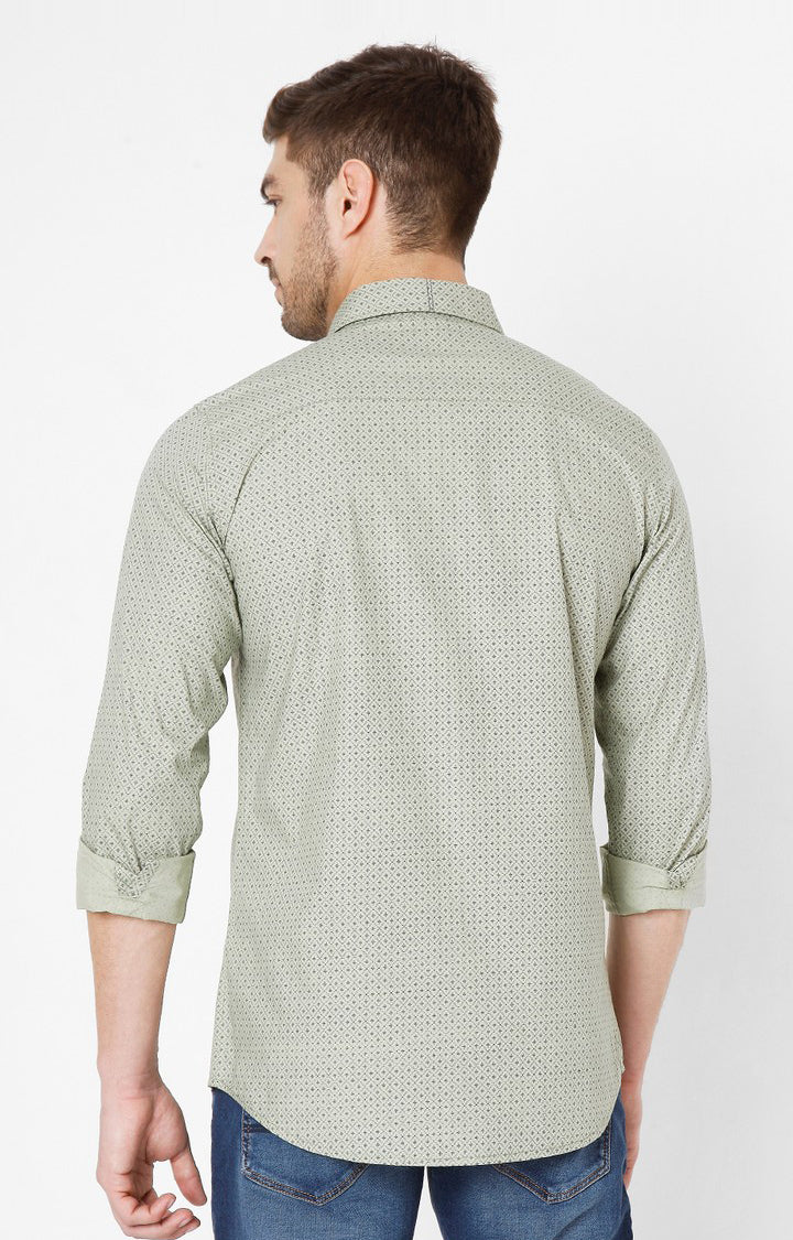 Spykar Green Cotton Slim Fit Shirts For Men