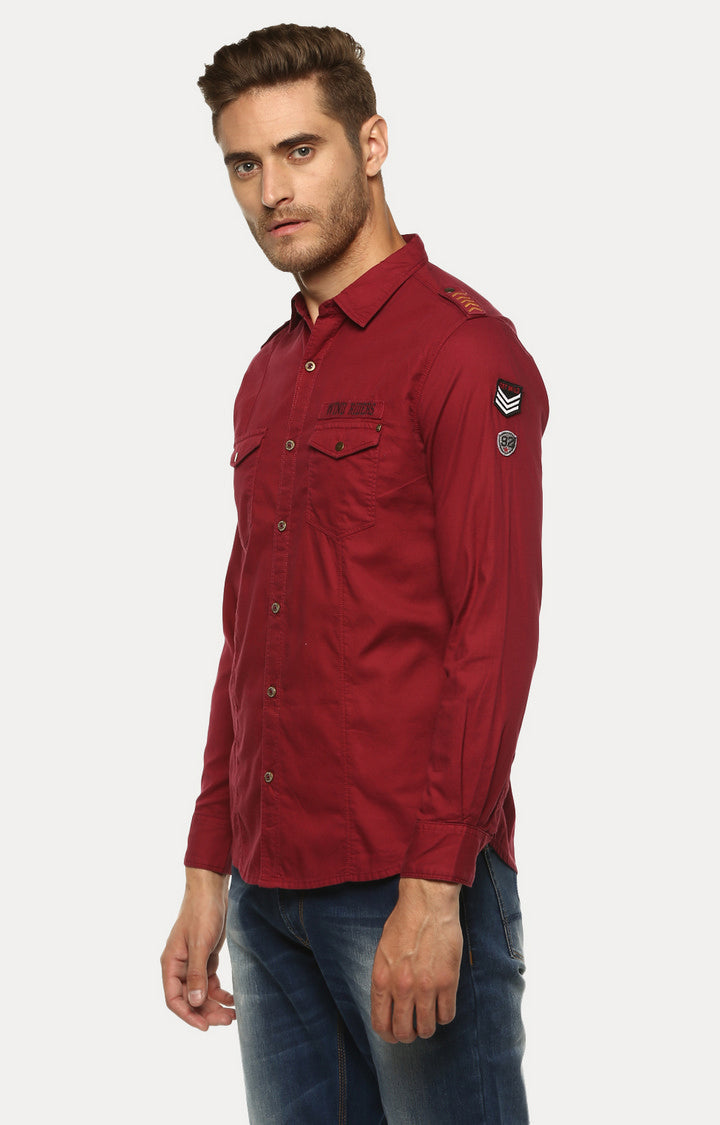 Spykar Men'S Red Cotton Solid Casual Shirts