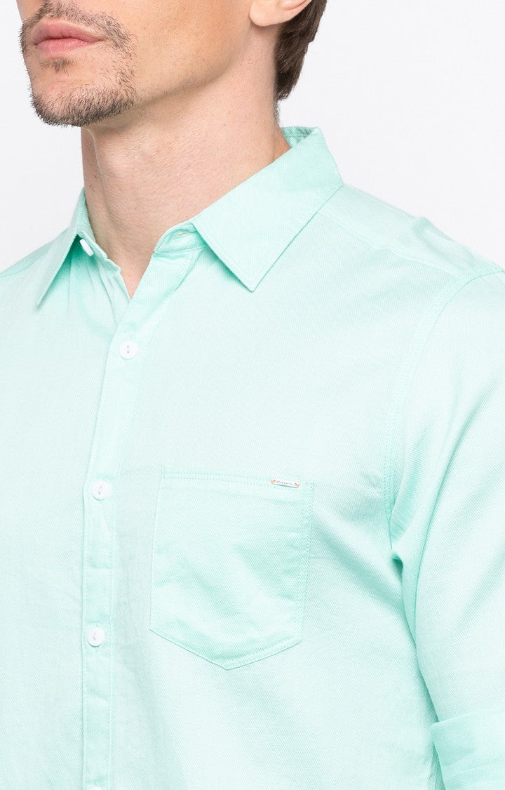 Spykar Men'S Green Cotton Solid Casual Shirts