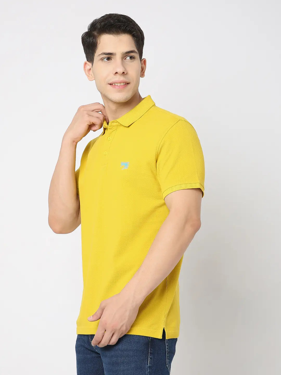 Spykar Men Sulphur Yellow Cotton Regular Fit Plain Polo Tshirt