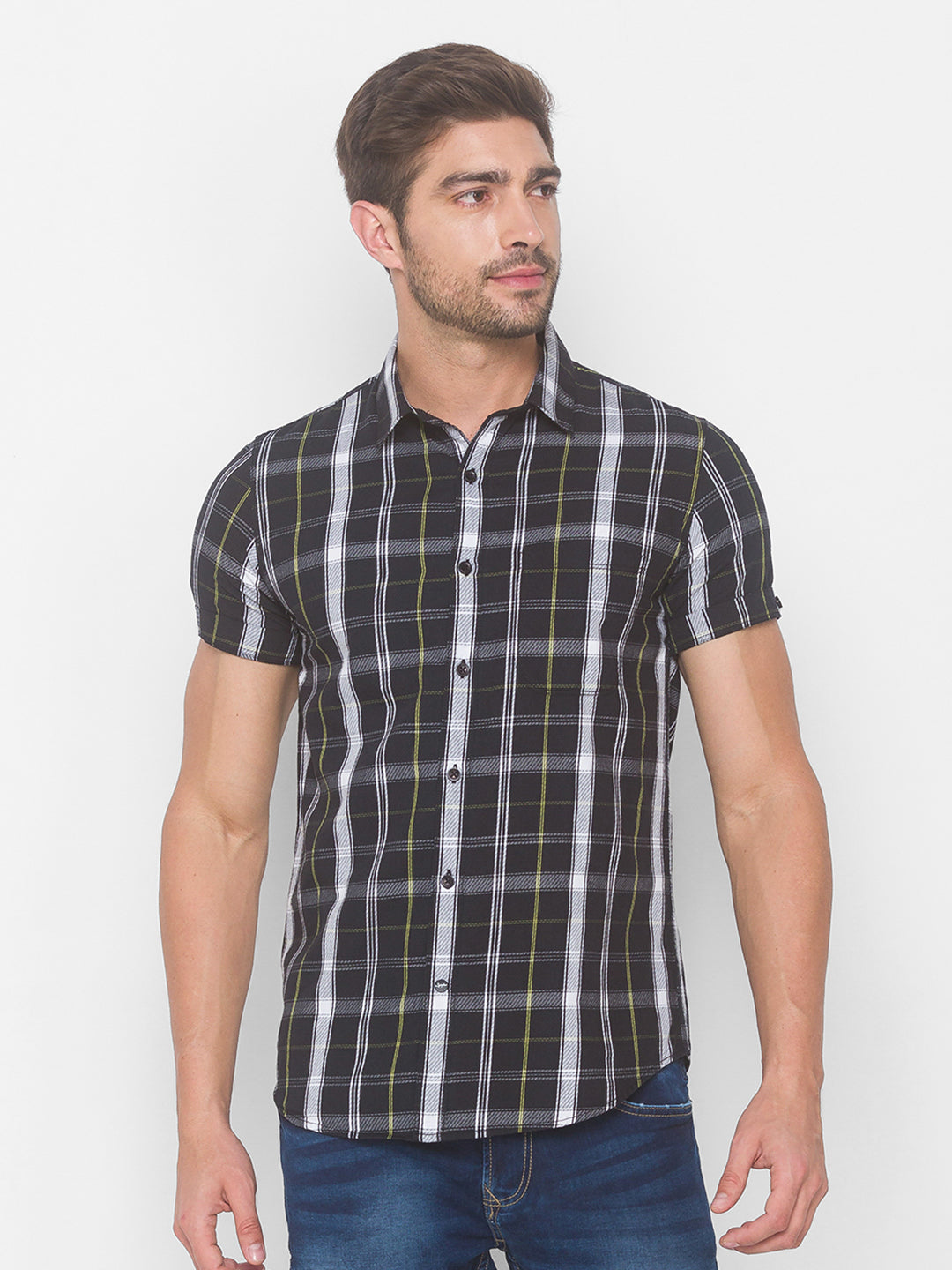 Spykar Men Black Cotton Shirts (Slim)