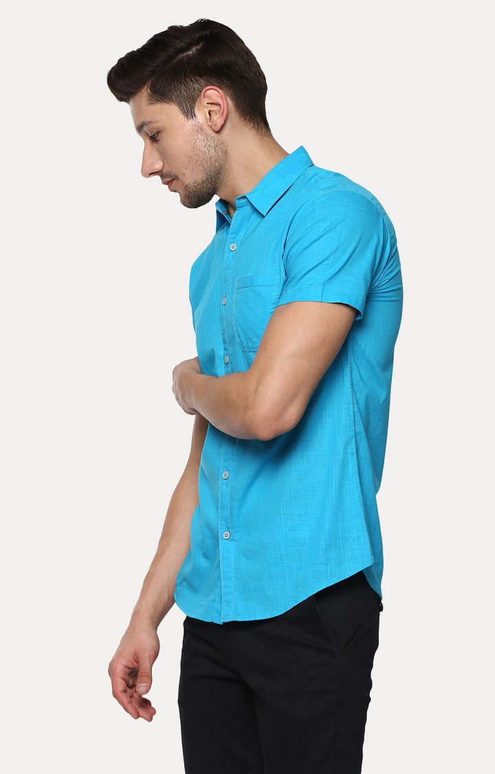 Spykar Men'S Blue Cotton Melange Casual Shirts