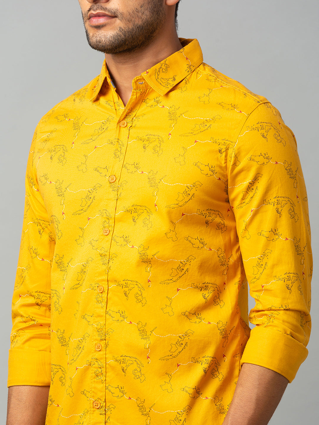 Spykar Men Yellow Cotton Slim Fit Shirt