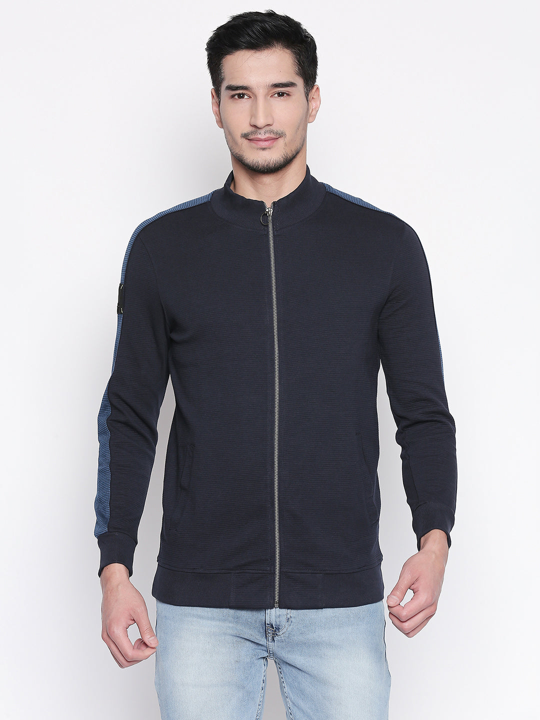 Spykar Blue Solid Slim Fit Sweatshirt For Men