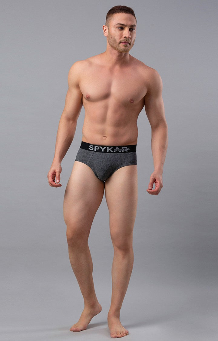 Underjeans By Spykar Grey Solid Briefs For Men