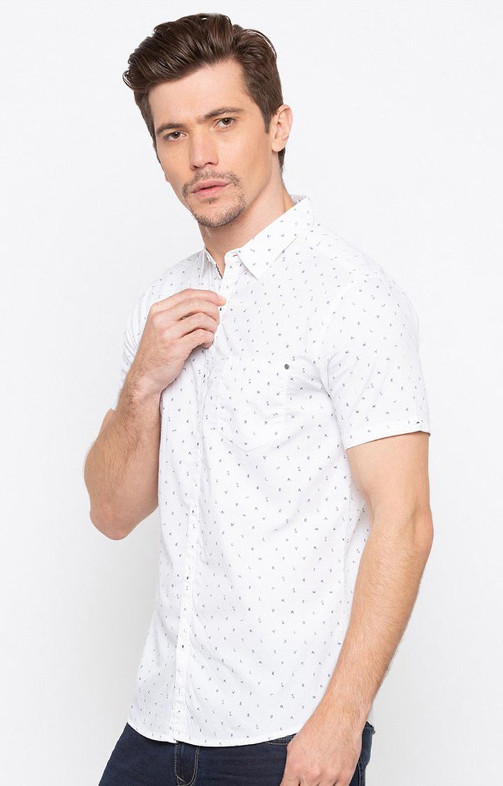 Spykar Men'S White Cotton Printed Casual Shirts