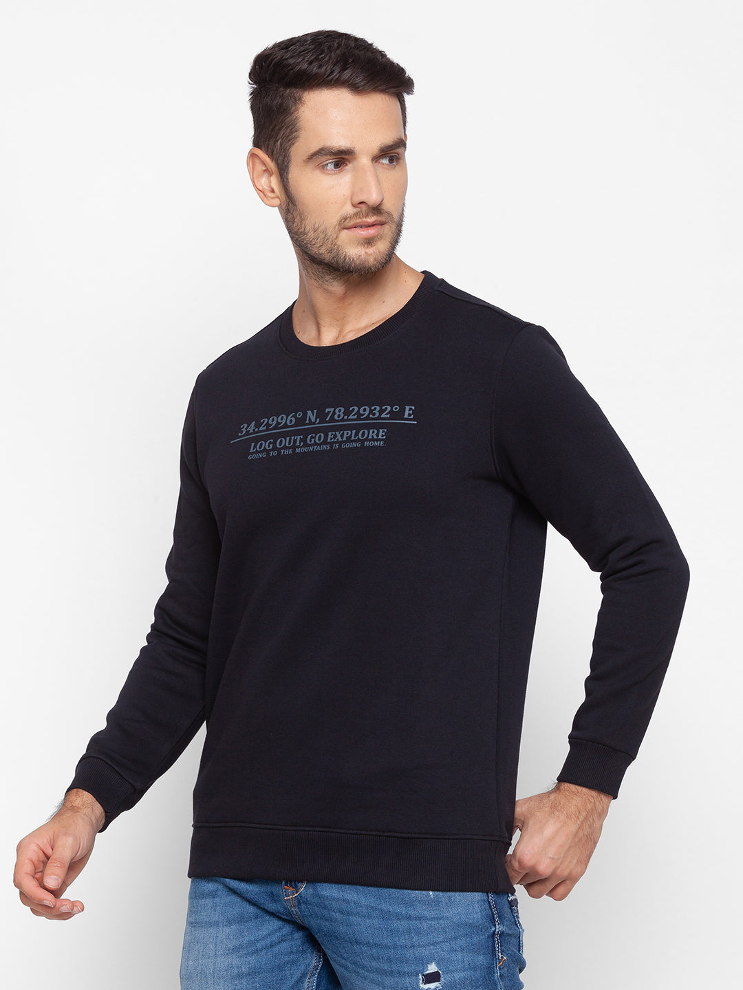 Spykar Black Cotton Sweatshirt For Men