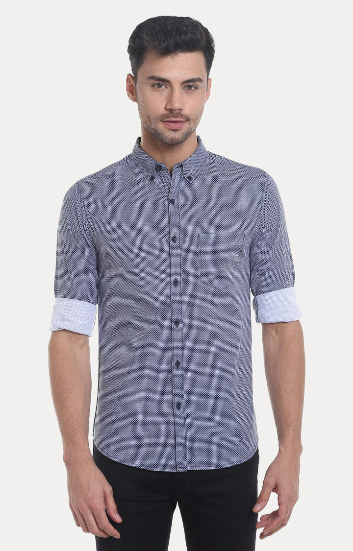 Spykar Men'S Blue Cotton Printed Casual Shirts