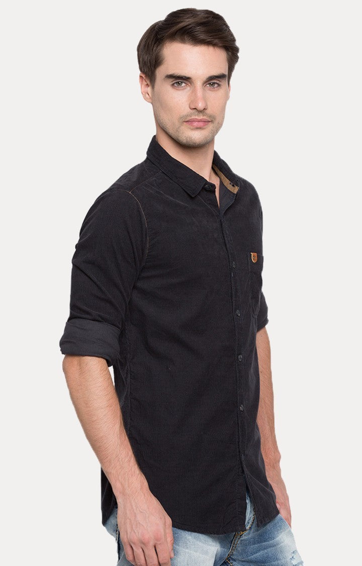 Spykar Men'S Blue Cotton Solid Casual Shirts