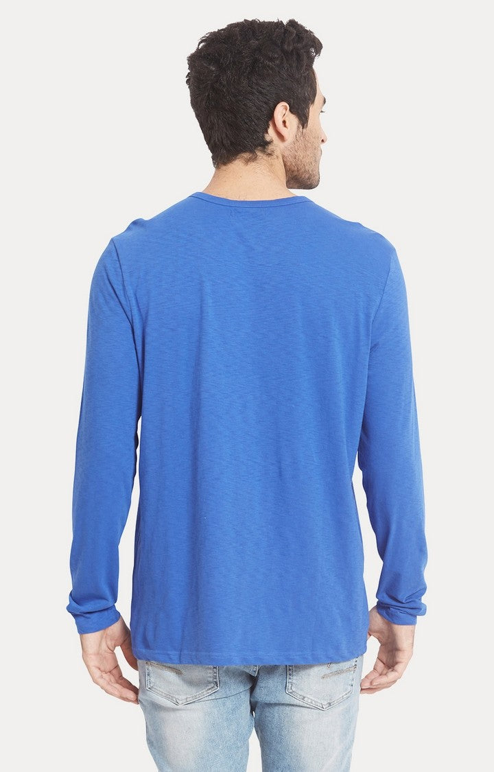 Spykar Blue Slub Jersey Slim Fit T-Shirt For Men