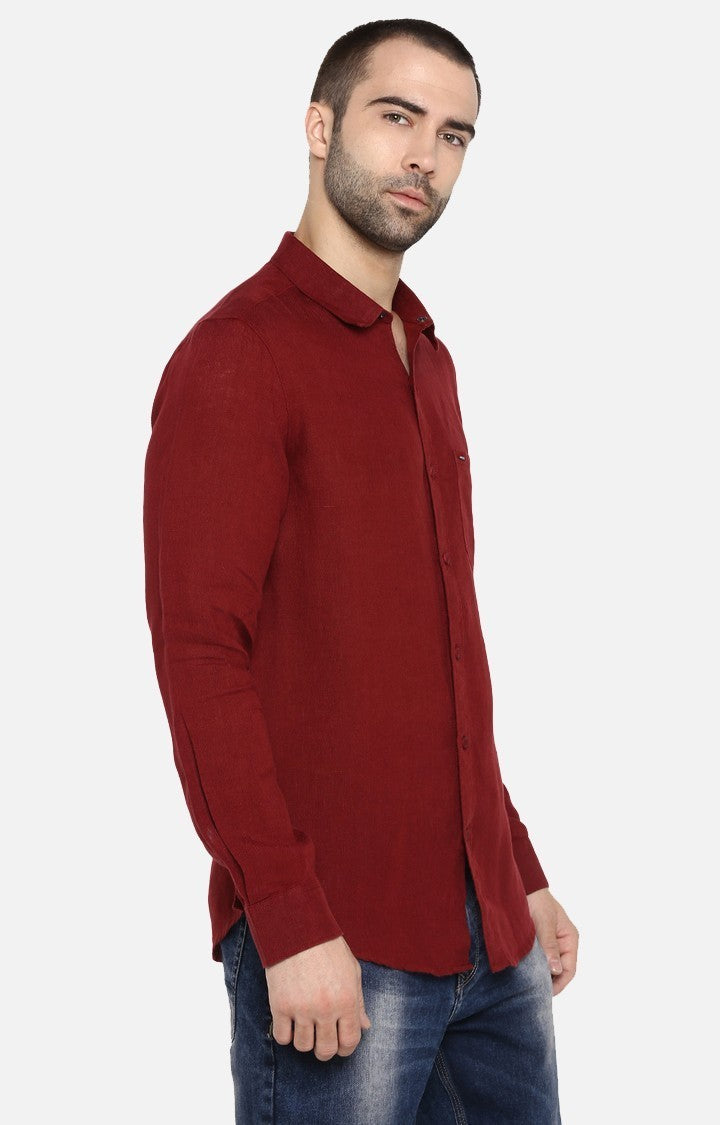 Spykar Men'S Red Linen Solid Casual Shirts