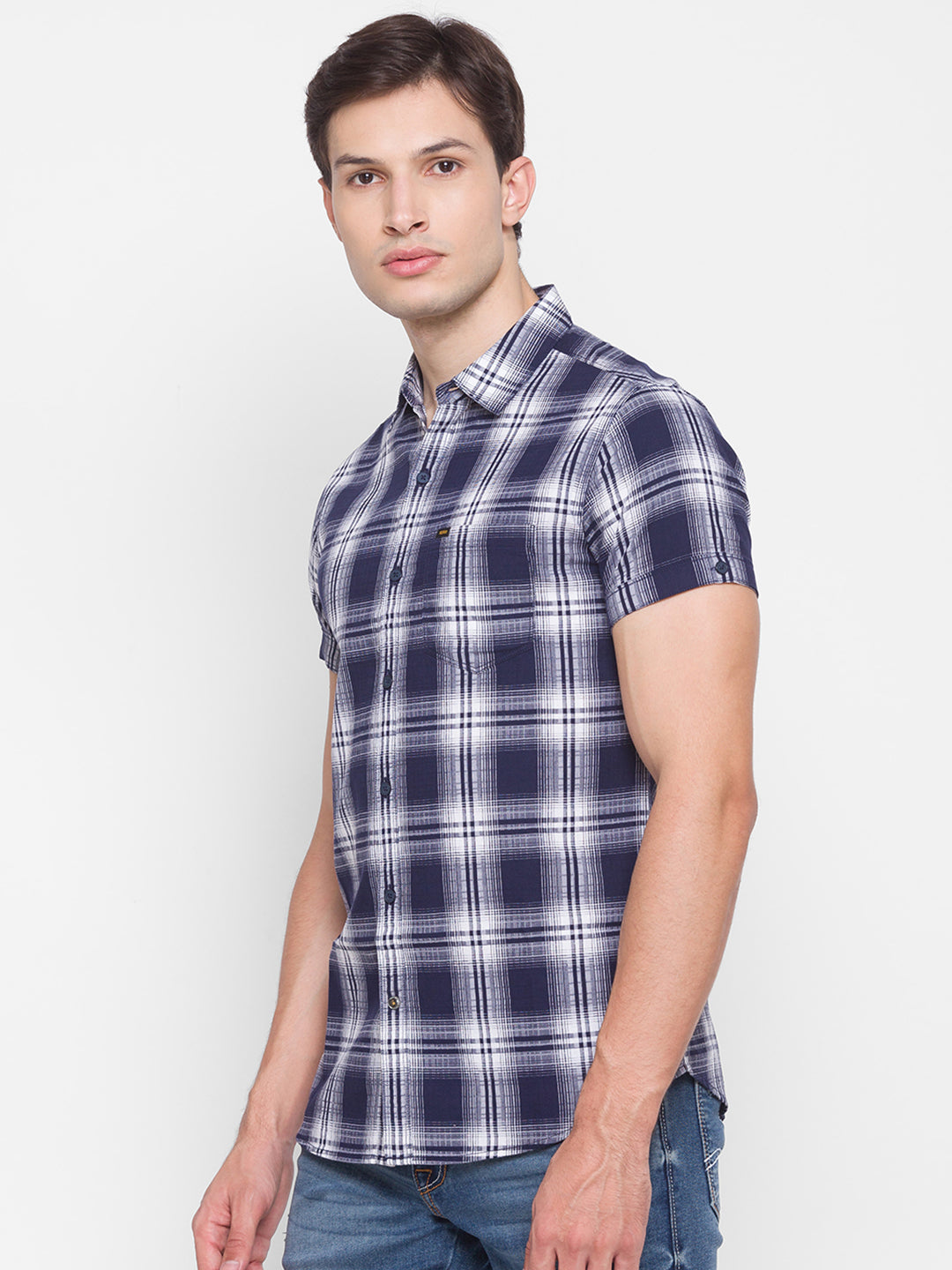 Spykar Slim Fit Blue Cotton Men Shirt