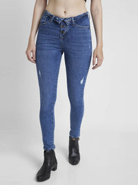 Spykar Women Mid Blue Lycra Super Skinny Fit Ankle Length Clean Look Jeans -(Alexa)