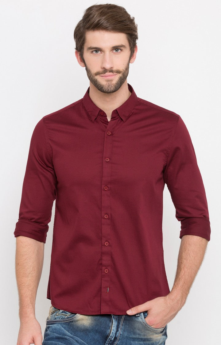 Spykar Men'S Red Cotton Solid Casual Shirts