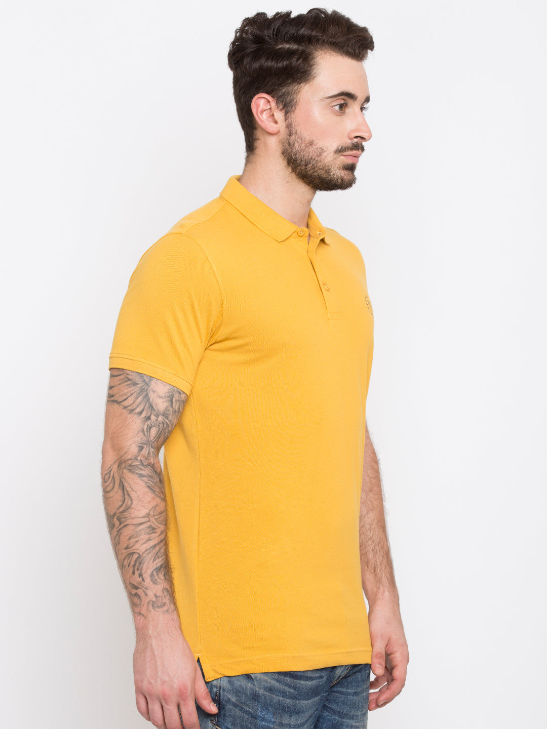 Spykar Yellow Solid Slim Fit Polo Tshirt For Men