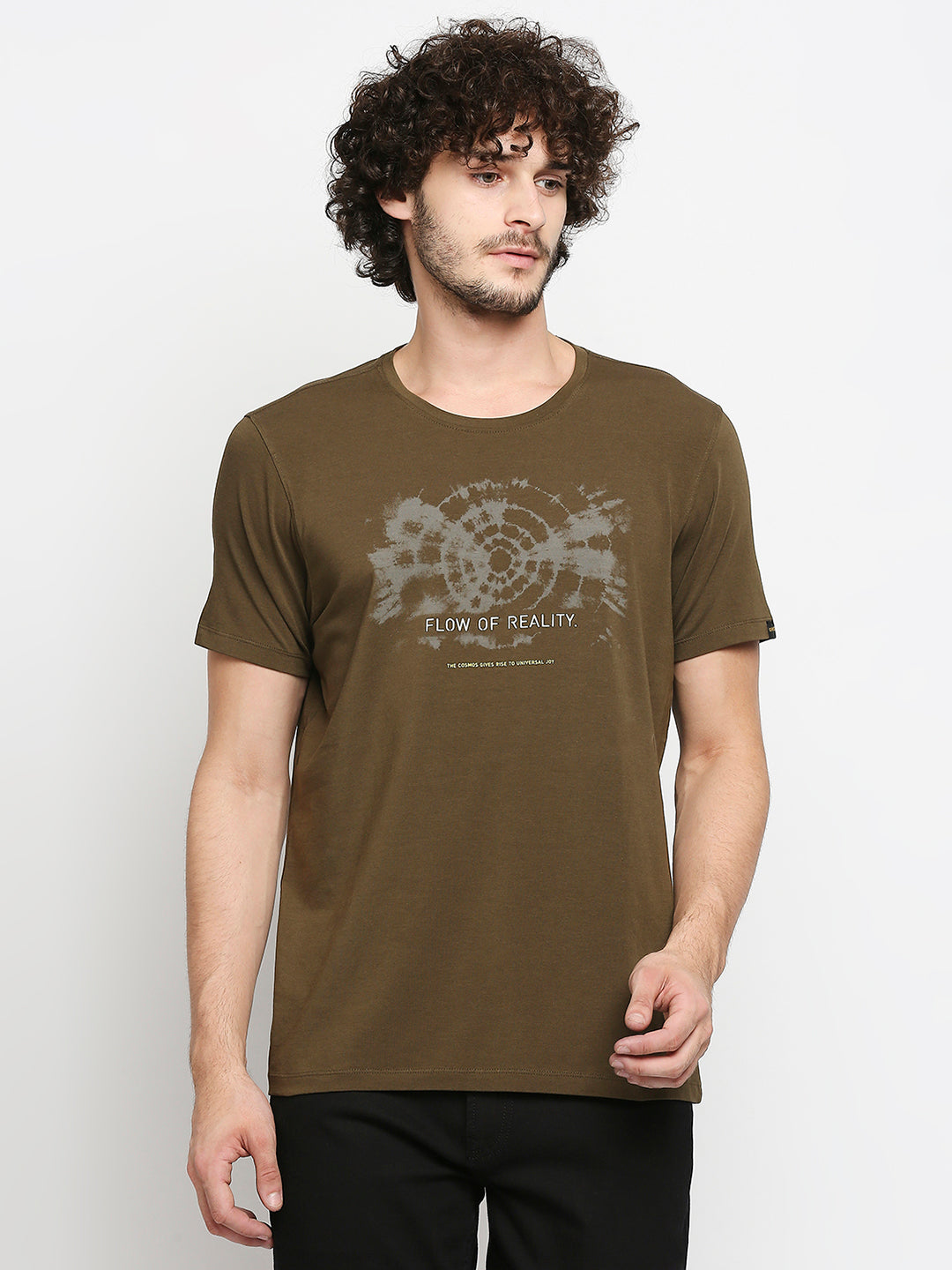 Spykar Men Green Cotton Slim Fit V-Neck T-Shirt