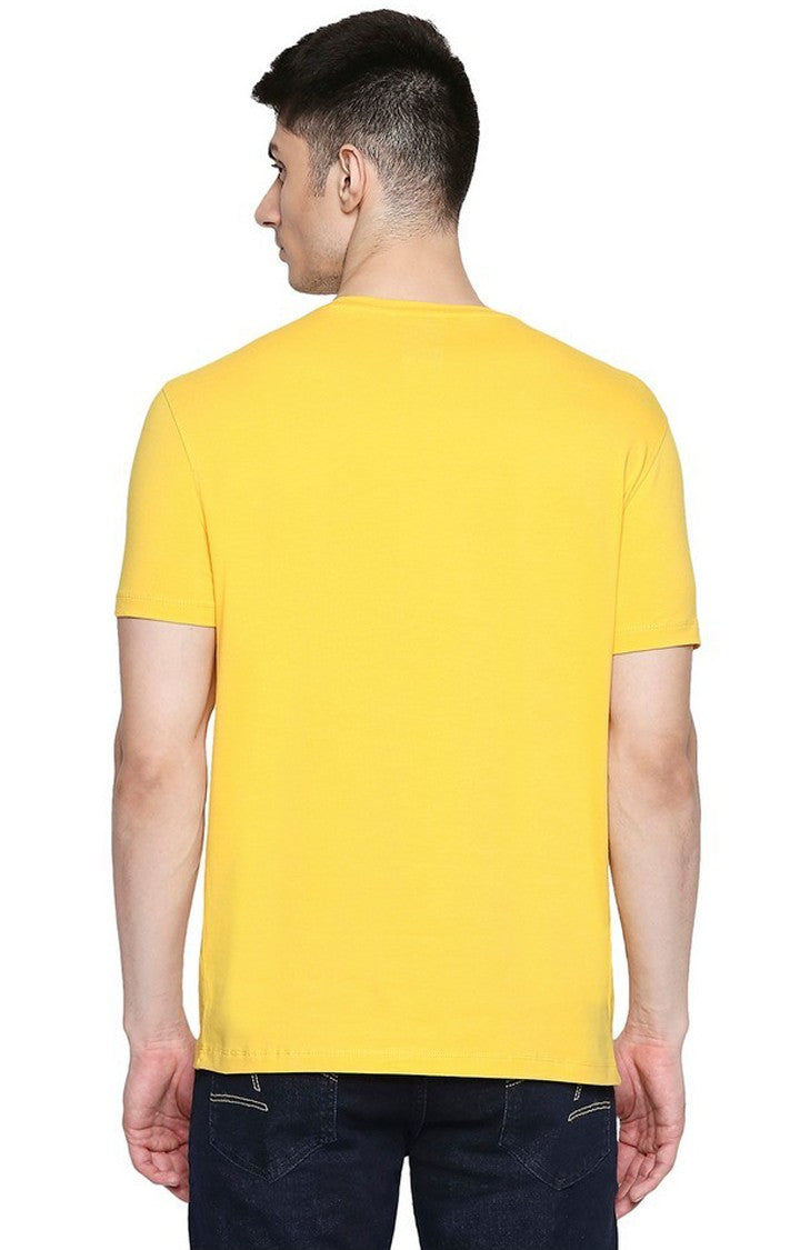 Spykar Men Yellow Cotton Slim Fit Round Neck T-Shirt