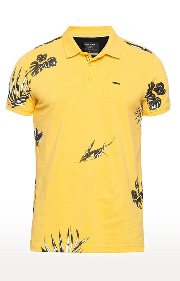 Spykar Men Yellow Cotton Slim Fit Half Sleeve T-Shirt