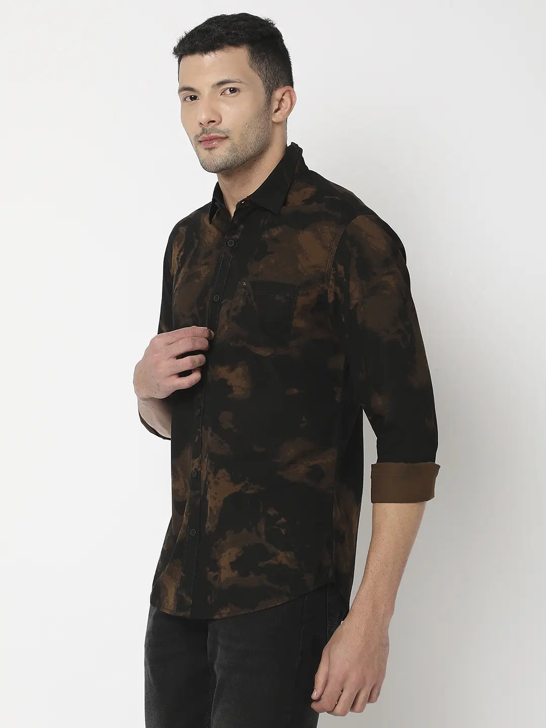 Spykar Men Khaki Cotton Slim Fit Printed Shirt