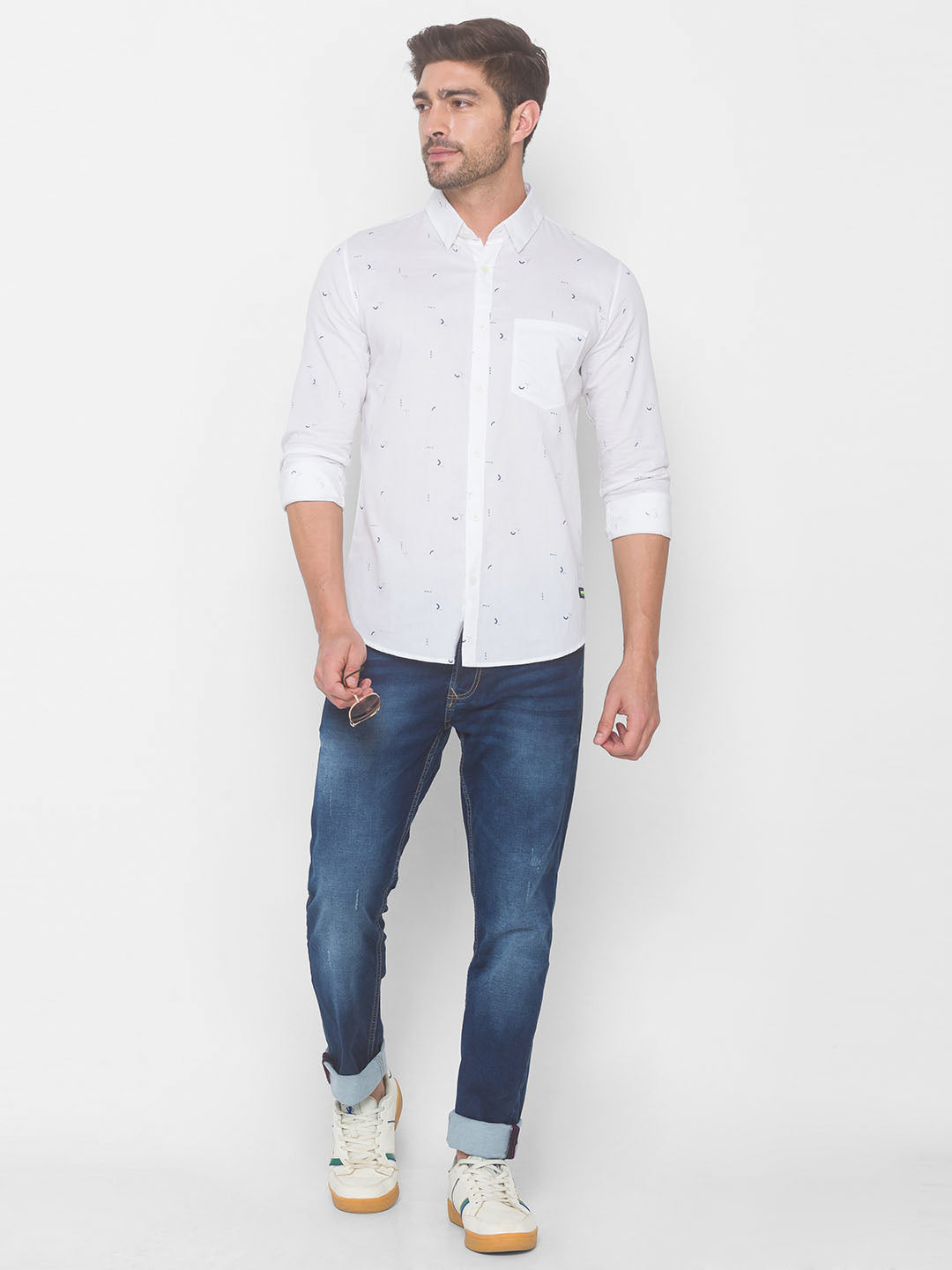 Spykar Men White Cotton Shirts (Slim)