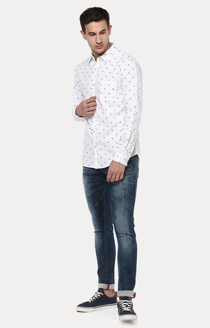 Spykar Men'S White Cotton Printed Casual Shirts