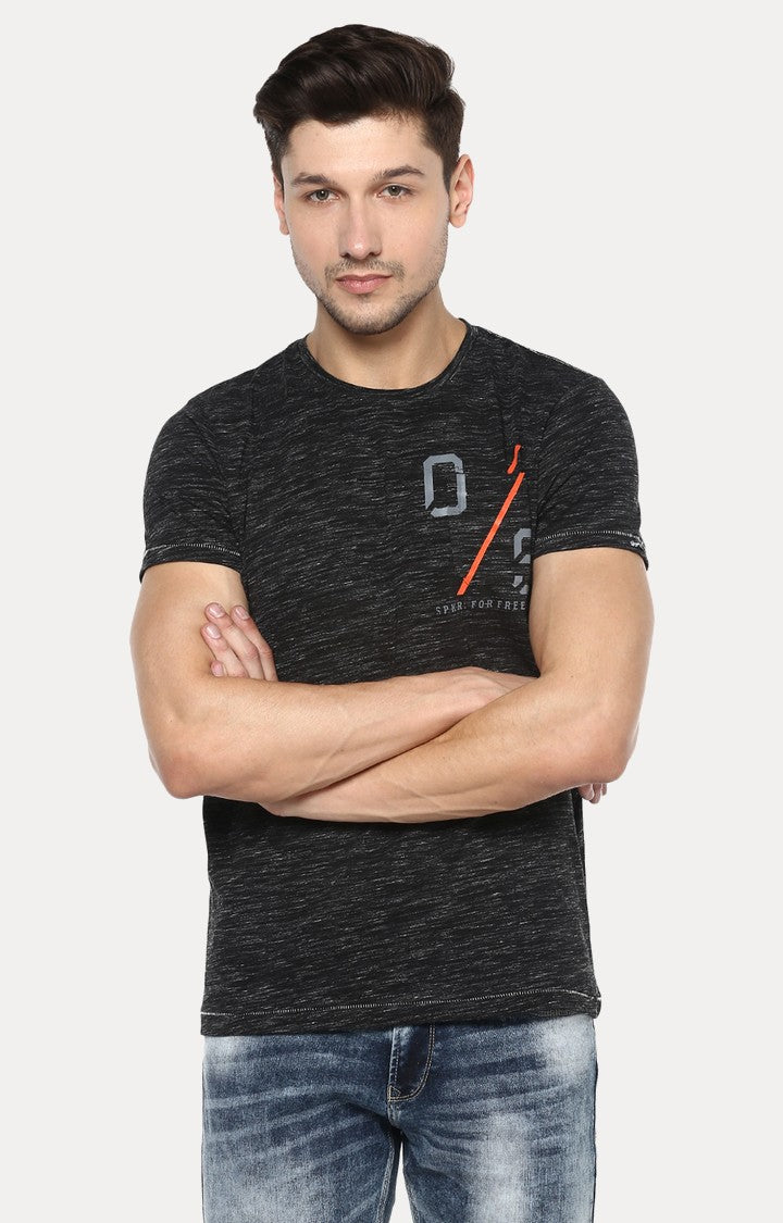 Spykar Black Printed Slim Fit Men T-Shirts