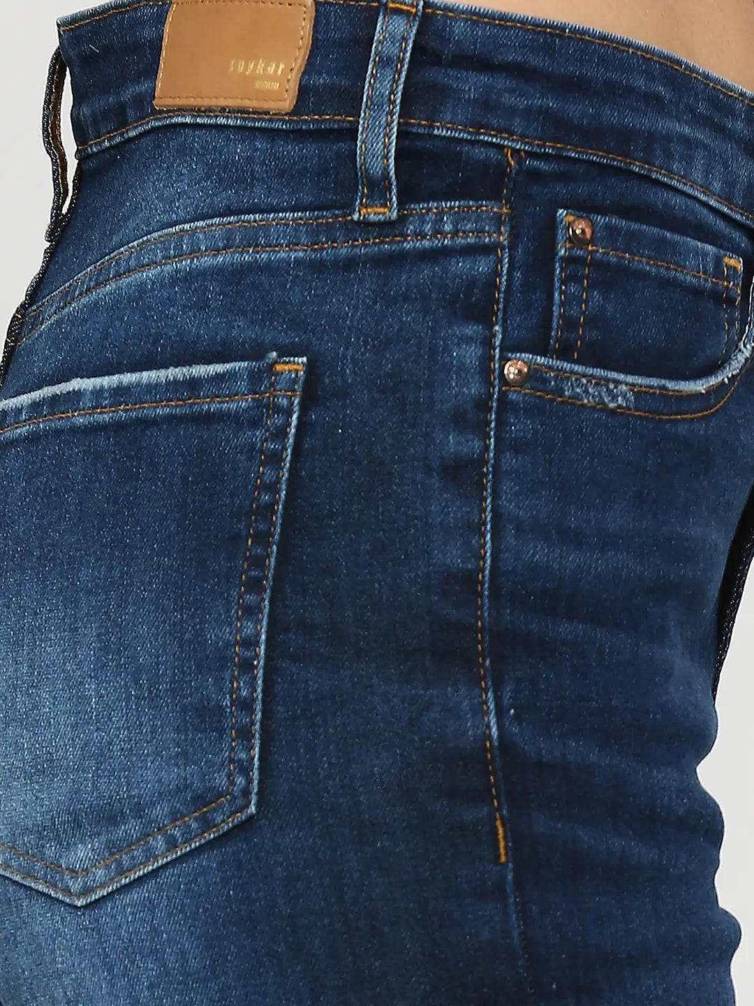 Spykar Women Dark Blue Cotton Super Skinny Fit Ankle Length Clean Look High Rise Jeans (Alexa)