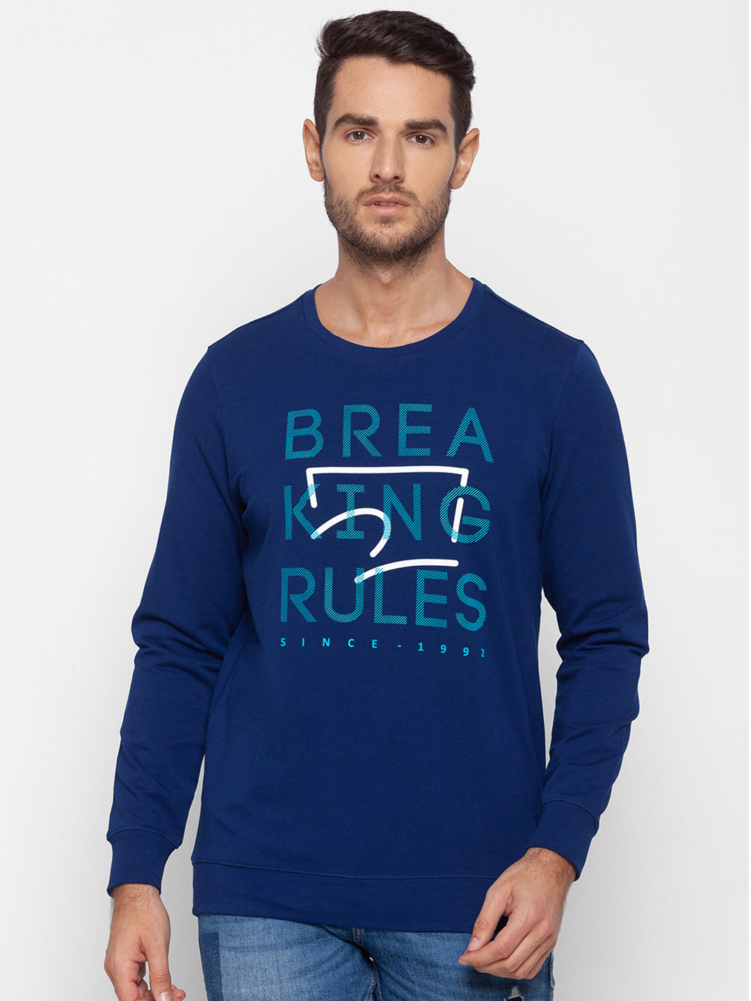 Spykar Blue Cotton Sweatshirt For Men