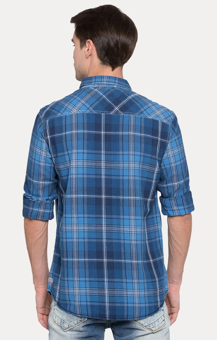 Spykar Men'S Blue Cotton Checked Casual Shirts