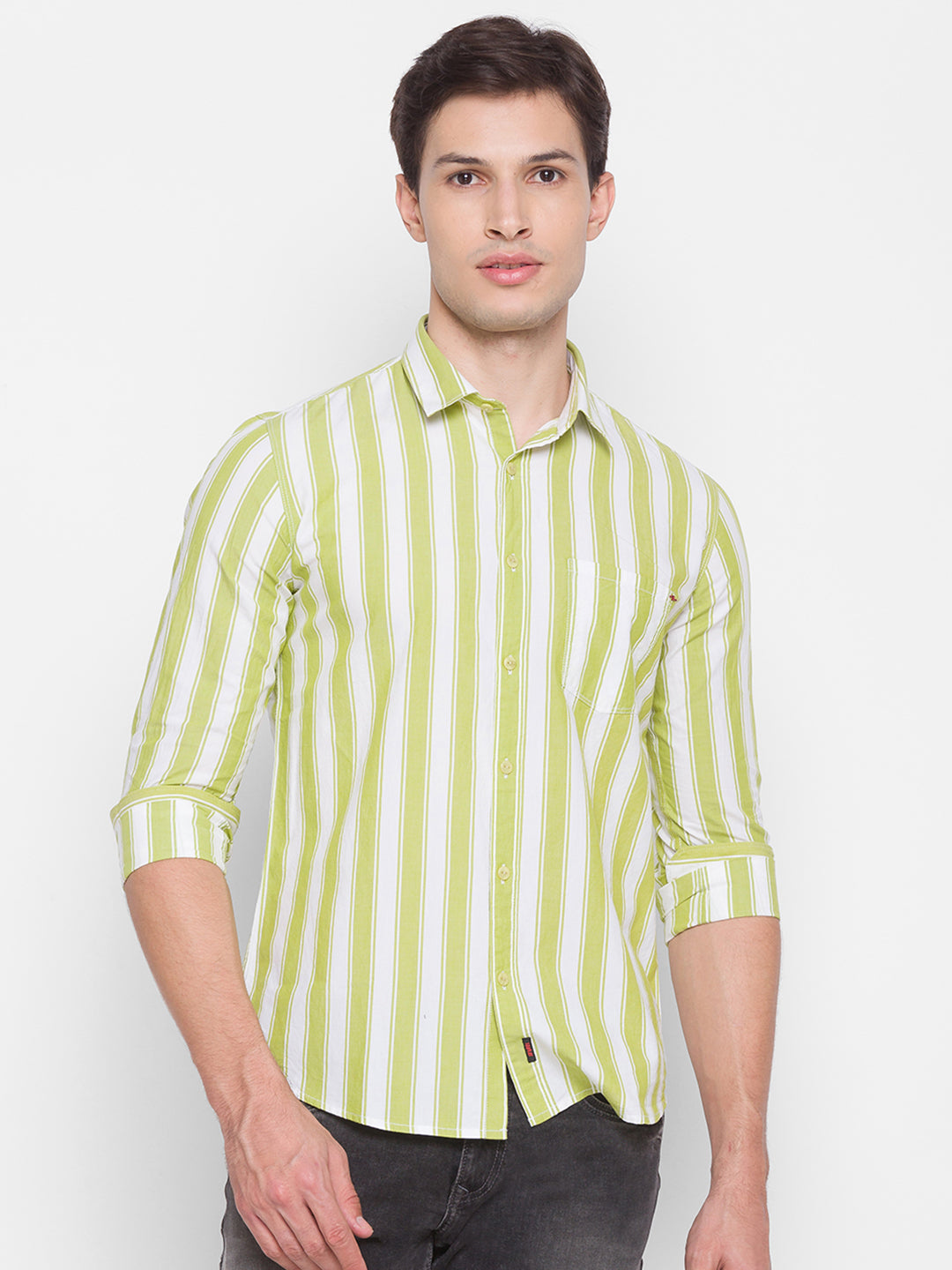 Spykar Slim Fit Yellow Cotton Men Shirt