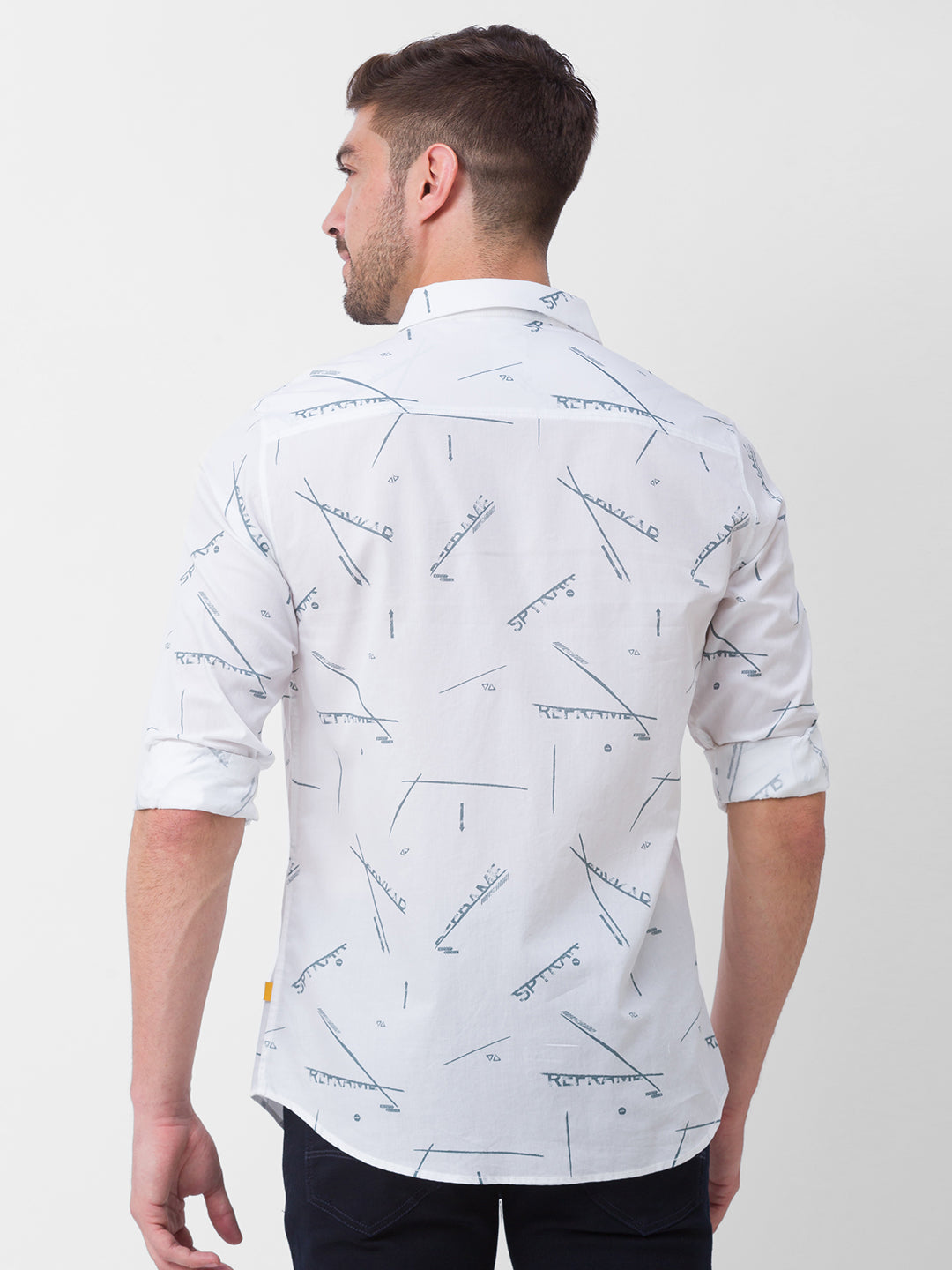 Spykar White Cotton Full Sleeve Printed Shirt For Men