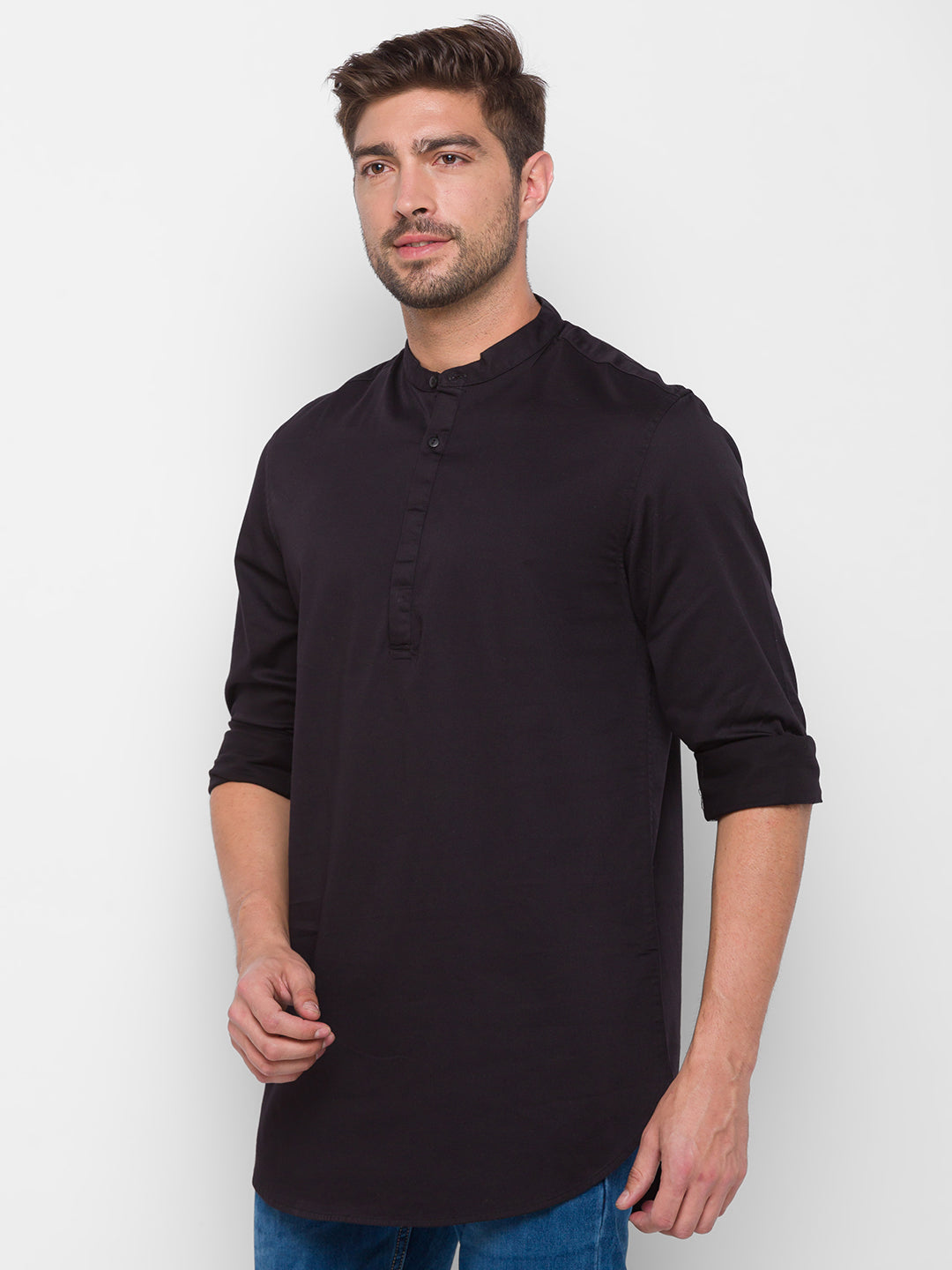 Spykar Black Cotton Regular Fit Shirts For Men