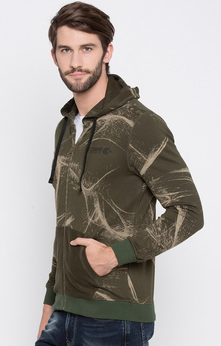 Spykar Green Printed Slim Fit Hoodies