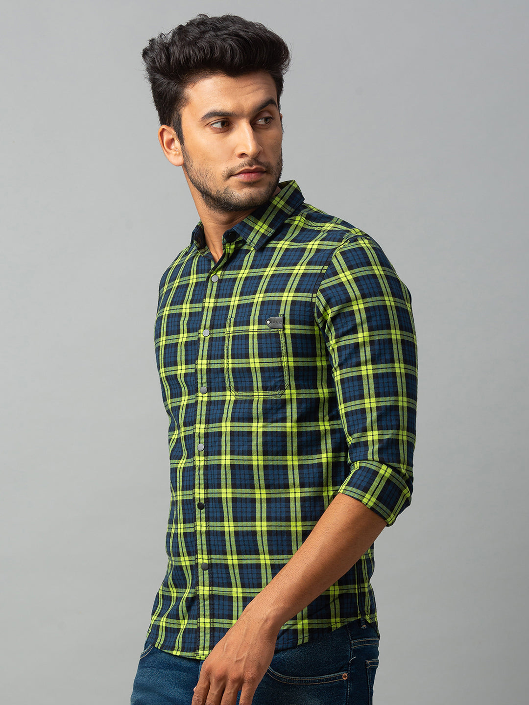 Spykar Men Green Cotton Slim Fit Shirt