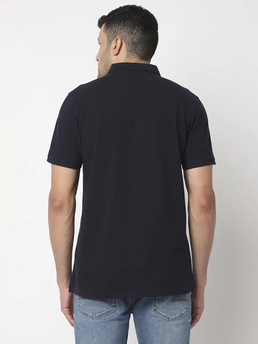 Spykar Men Navy Blue Cotton Regular Fit Plain Polo Tshirt