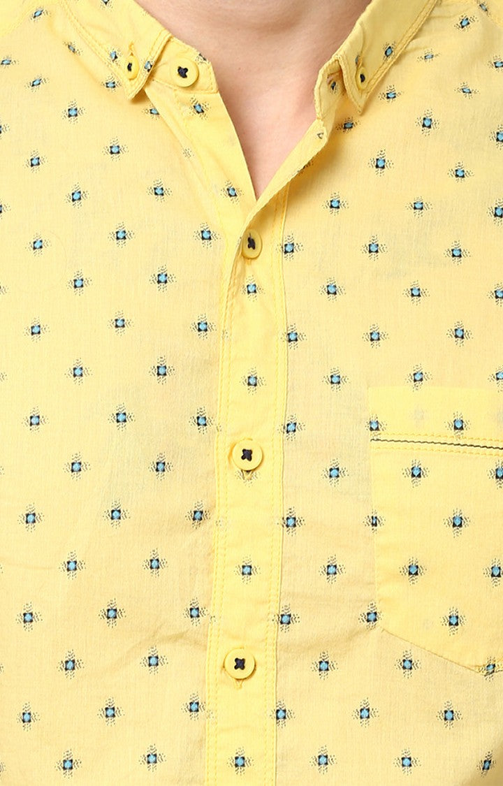 Spykar Men'S Yellow Cotton Printed Casual Shirts