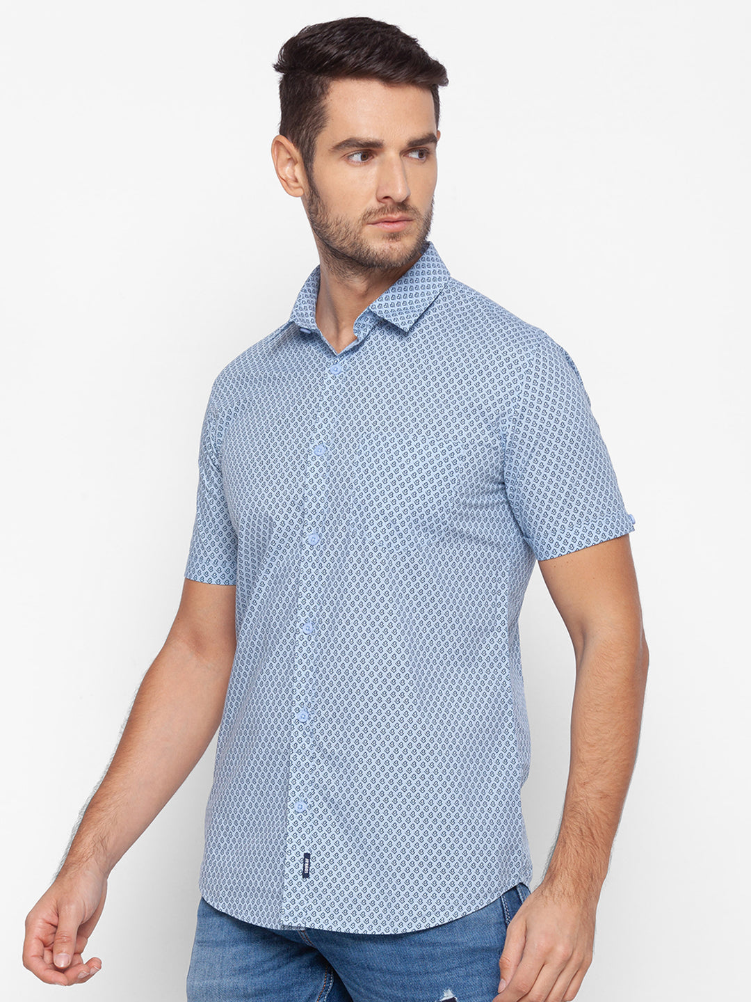 Spykar Slim Fit Blue Cotton Men Shirt