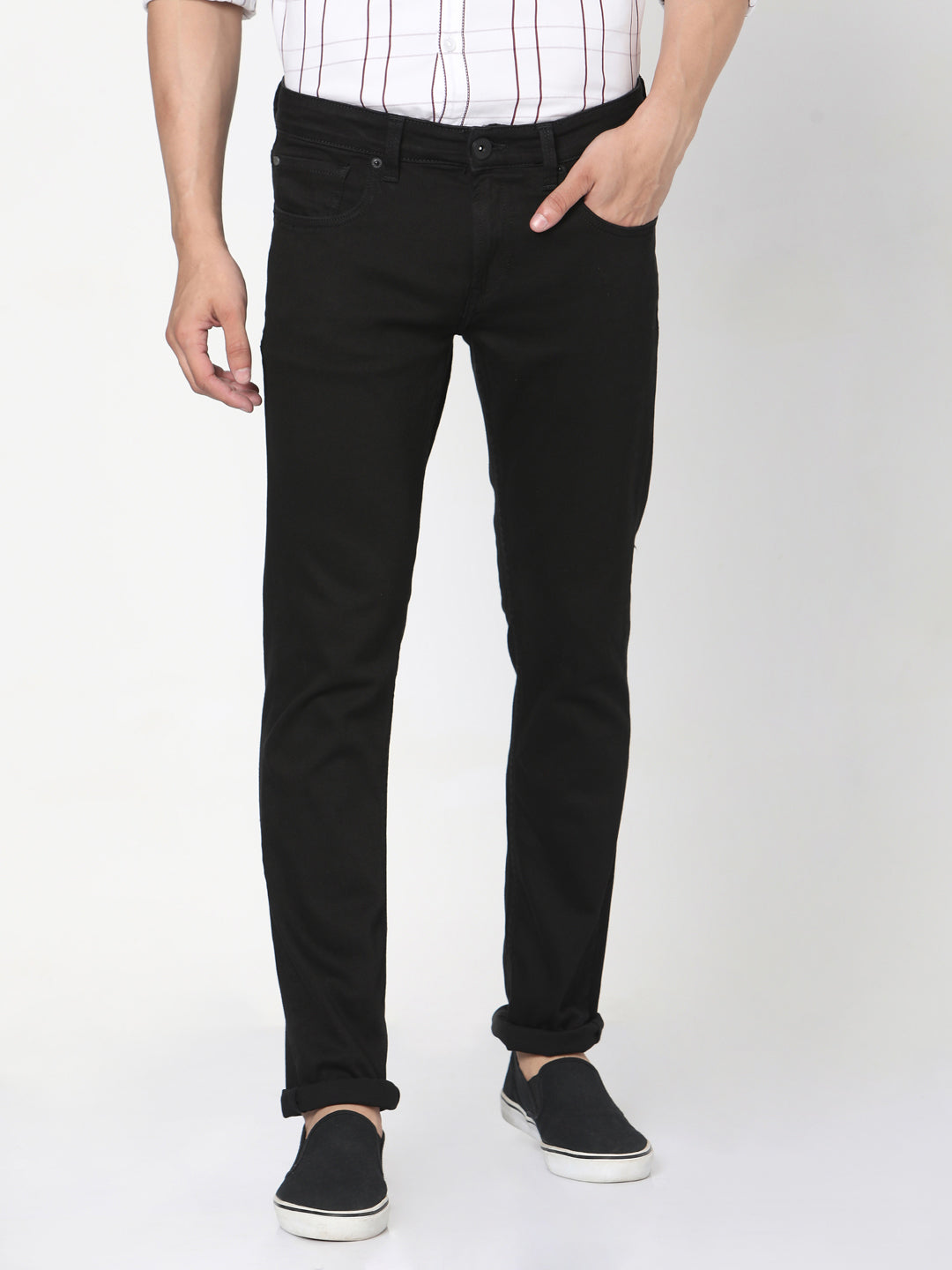 Spykar Men Black Cotton Skinny Jeans